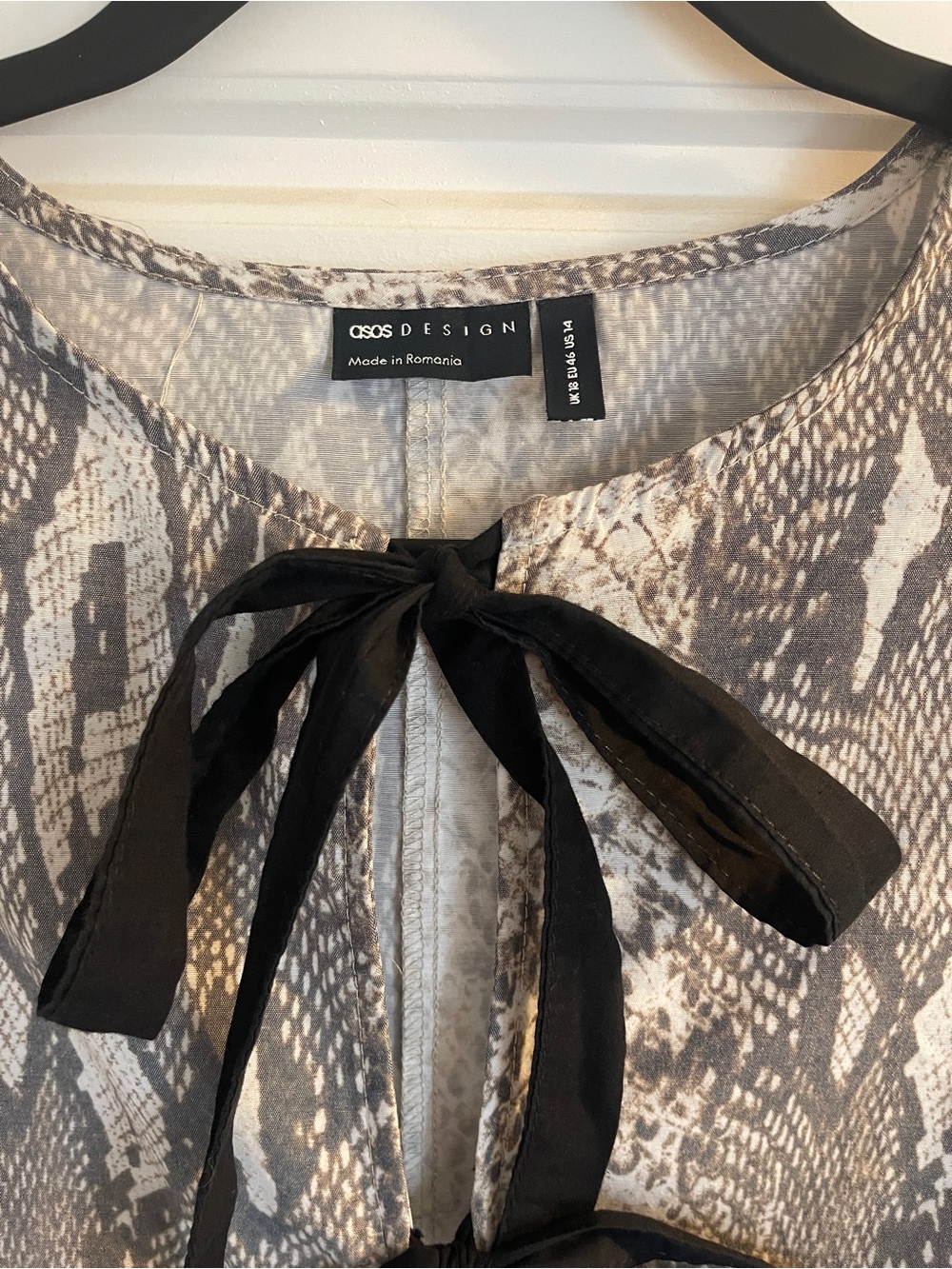 ASOS Snake Print Babydoll Dress with Black Ties - Picture 3 of 8